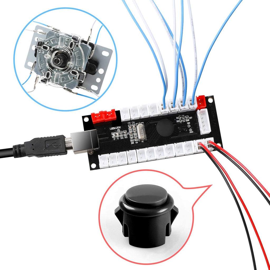1-Player PC Joystick DIY Kit Arcade Joystick DIY Parts,1x Zero Delay USB Encoder + 1x Joystick + 10x Arcade Button for MAME, Raspberry Pi RetroPie DIY, Classic Arcade DIY for Kids - Black
