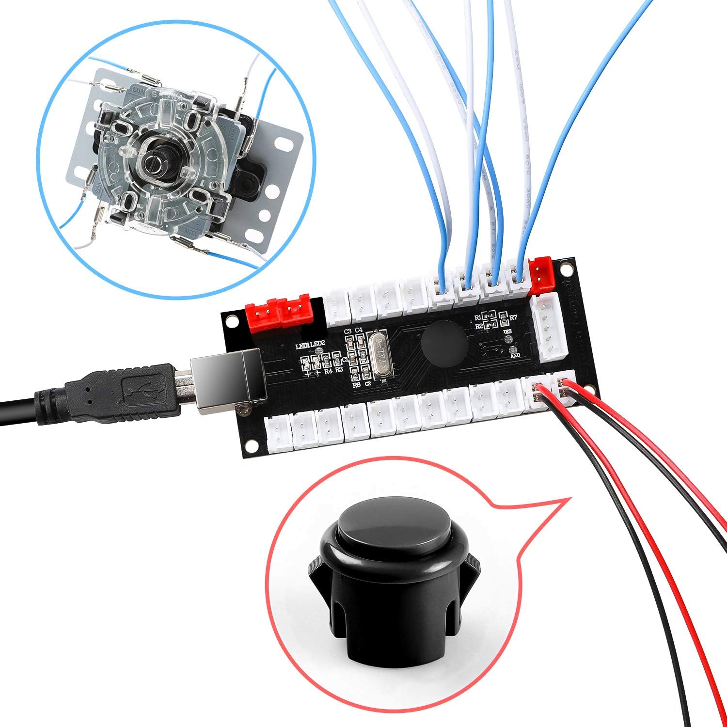 1-Player PC Joystick DIY Kit Arcade Joystick DIY Parts,1x Zero Delay USB Encoder + 1x Joystick + 10x Arcade Button for MAME, Raspberry Pi RetroPie DIY, Classic Arcade DIY for Kids - Black