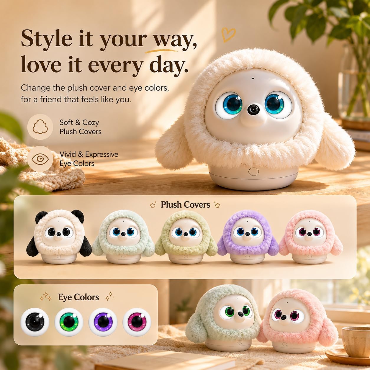 KAMOMO Companion Interactive Robot Pet, Emotional Support for Kids and Adults, AI Desk Robots, Anxiety Relief Comfort Gift