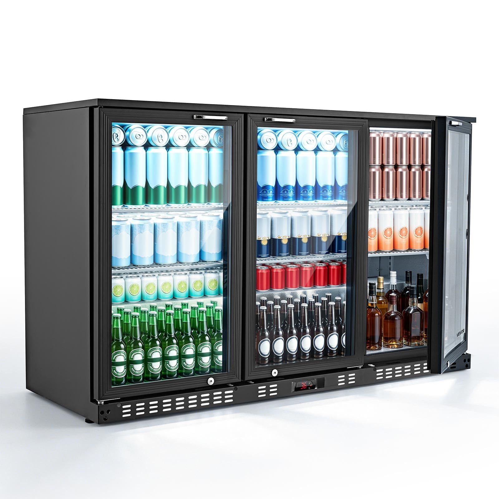VEVOR Back Bar Cooler, 11.8 Cu. Ft Counter Height Beverage Refrigerator, Commercial Display Fridge w/ 2 Glass Doors, LED Lighting, Shelves, Fan Cooling Beer Wine Cooler for Pub, Merchandiser, Office