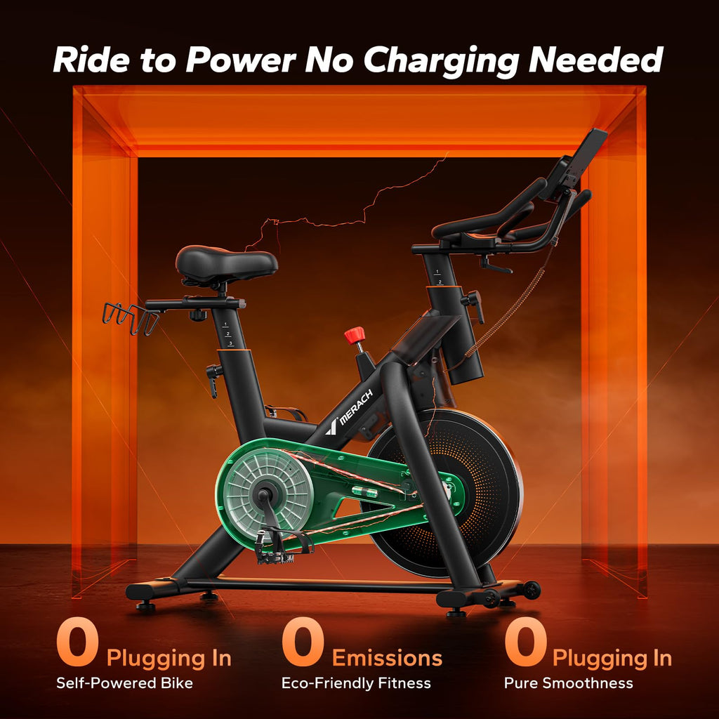 Merach Magnetic Exercise Bike, Heavy Duty Stationary Bike with Automated Resistance, 300 350 Lbs Weight Capacity, Low Noise Indoor Workout Bike for Home Gym with Self-Developed App