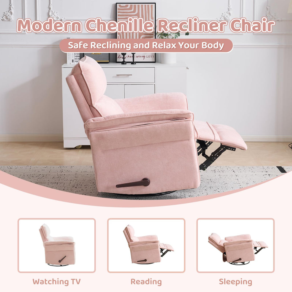 Oversized Rocking Chair Nursery with Massage and Heat, Glider Recliner Nursery Chair with Adjustable Headrest, Power Swivel Rocker Recliner Chair with USB Port, Dark Grey