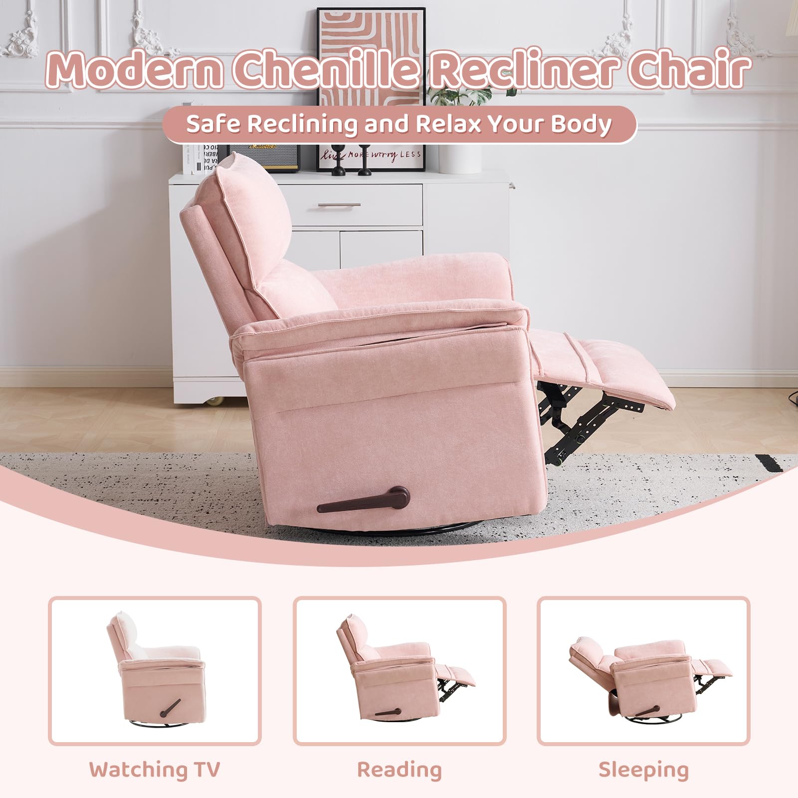 Oversized Rocking Chair Nursery with Massage and Heat, Glider Recliner Nursery Chair with Adjustable Headrest, Power Swivel Rocker Recliner Chair with USB Port, Dark Grey