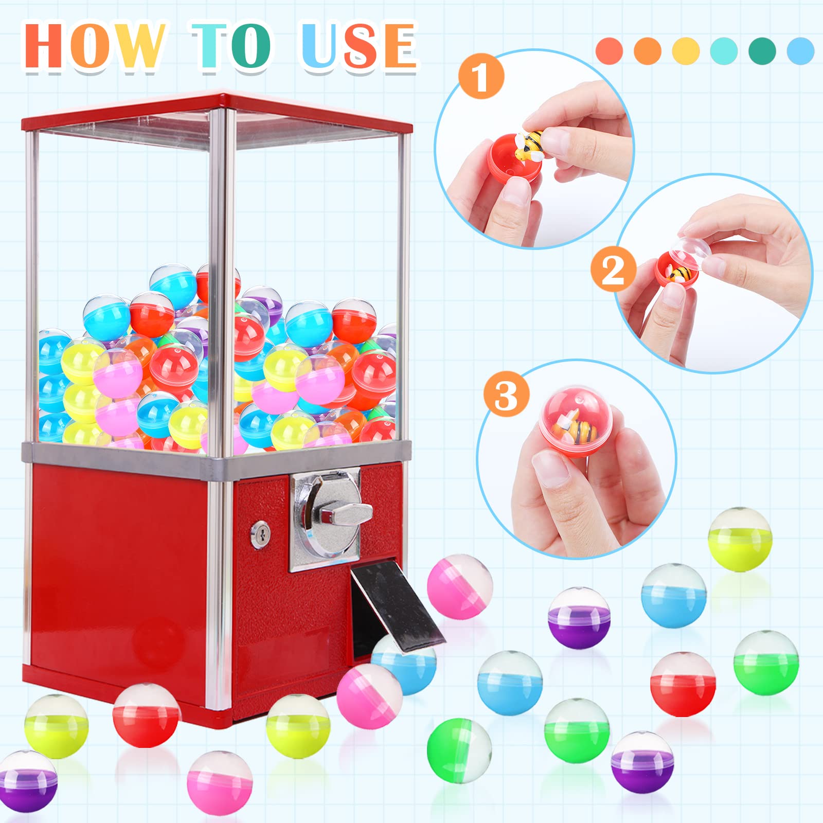 Sosation 150 Pcs 1.77 Inch Gumball Vending Machine Capsules Empty Round Plastic Containers for Prizes Party Favors (Stylish Color)