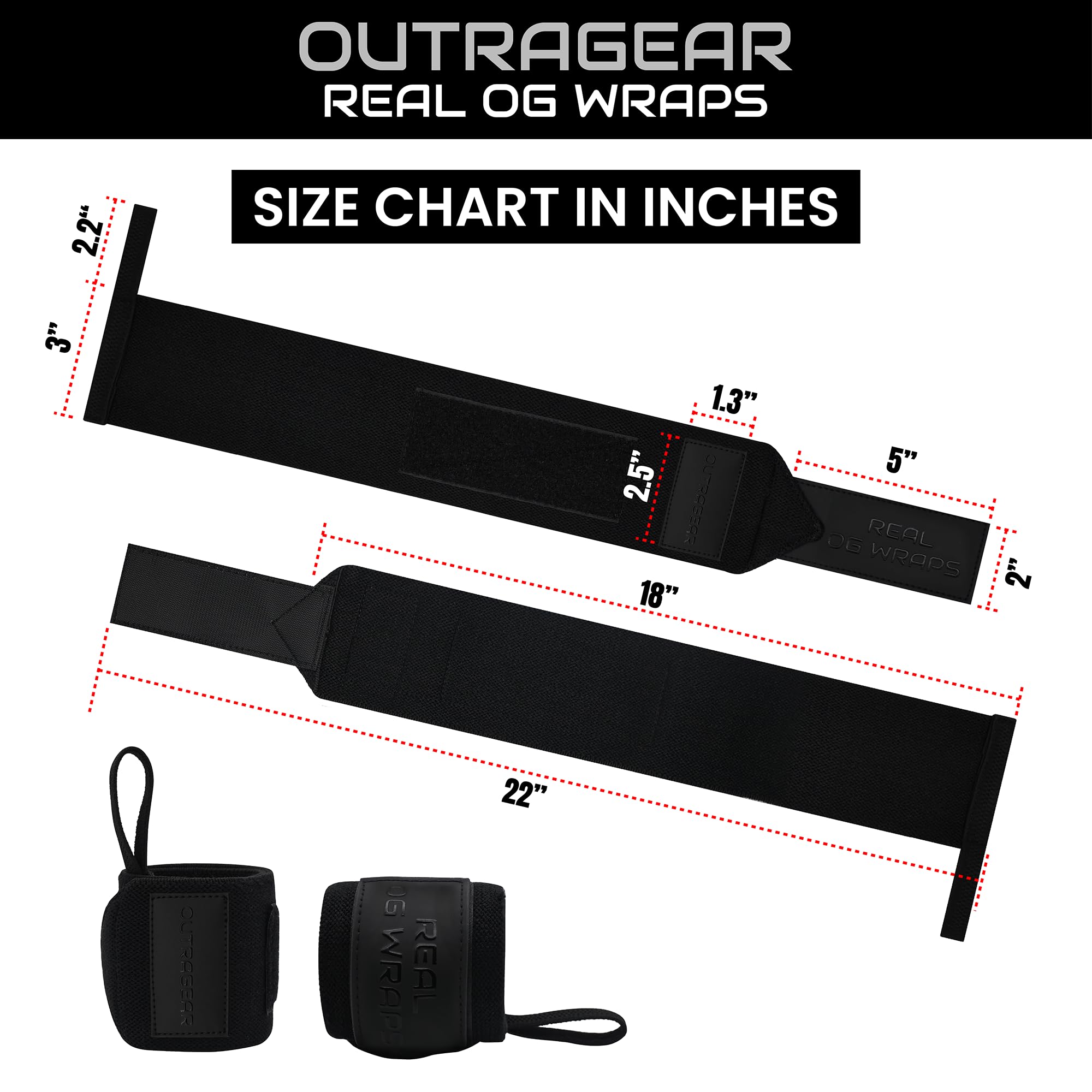 18" OG-Grade Wrist Wraps for Weightlifting – Heavy Duty Wrist Support with Thumb Loop & Lockdown Strap – Wrist Straps for Powerlifting, Bench Press & Gym Training