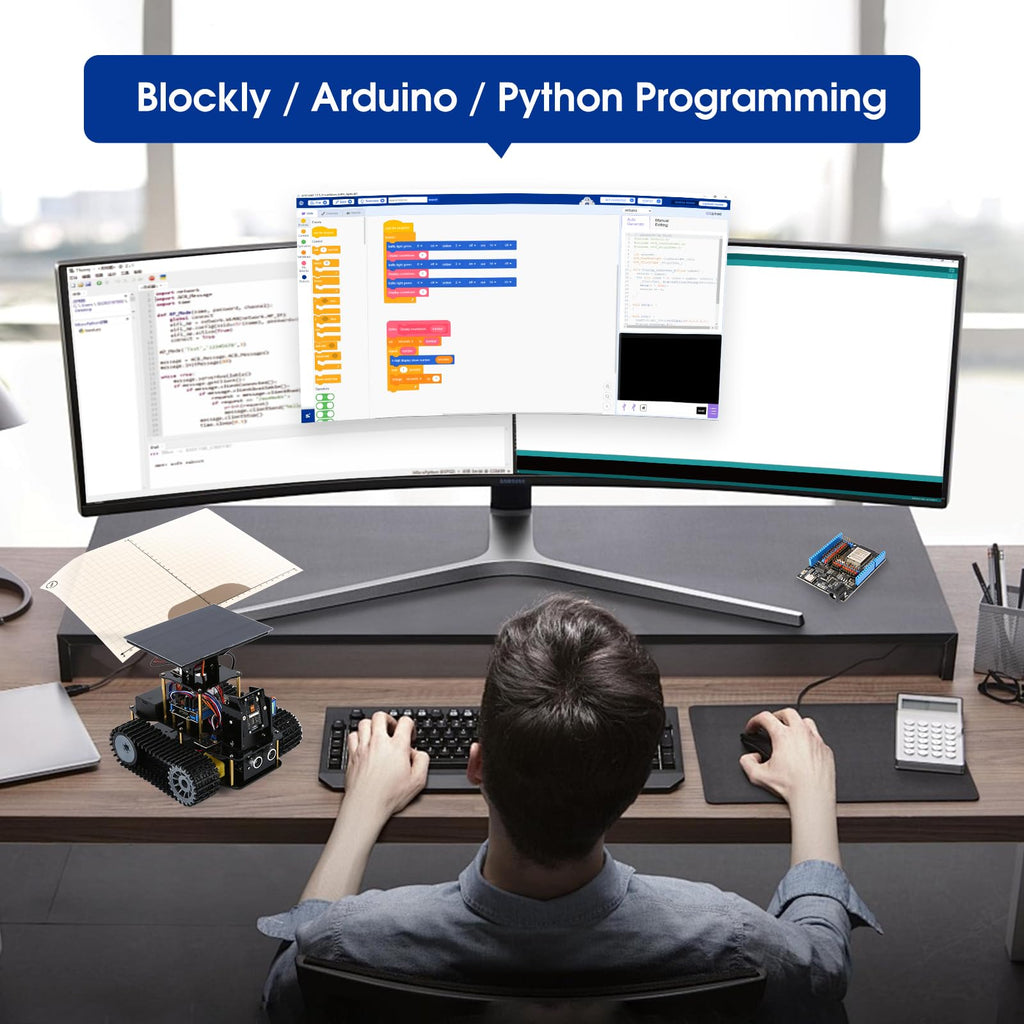 ACEBOTT Robotics for Kids Ages 8-12, Smart Robot Arm Car Kit with 5DOF, STEM Toys for Boys Age 8-12 12-16+, ESP32 Arduino/Python/Blockly Coding, App & Remote Control, STEM DIY Gift for Teens & Adults