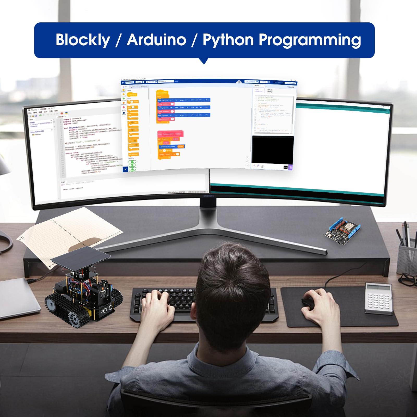 ACEBOTT Robotics for Kids Ages 8-12, Smart Robot Arm Car Kit with 5DOF, STEM Toys for Boys Age 8-12 12-16+, ESP32 Arduino/Python/Blockly Coding, App & Remote Control, STEM DIY Gift for Teens & Adults