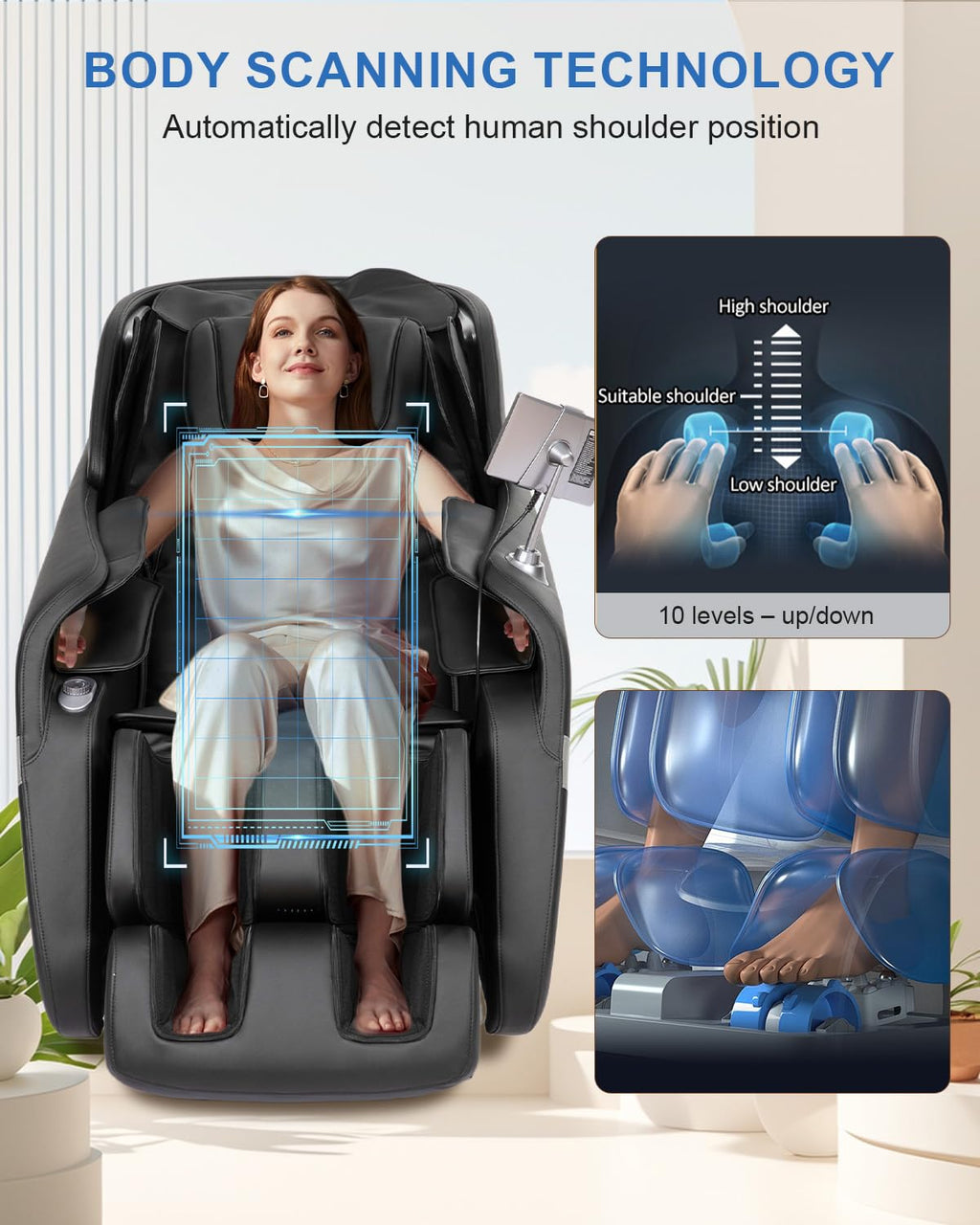 RELX 2026 Massage Chair Full Body, Zero Gravity Airbag Shiatsu Massage Chair with SL-Track, Heating, AI Control, Body Scan, 13 Modes, Foot Rollers, and Deep Yoga Stretch (Beige)