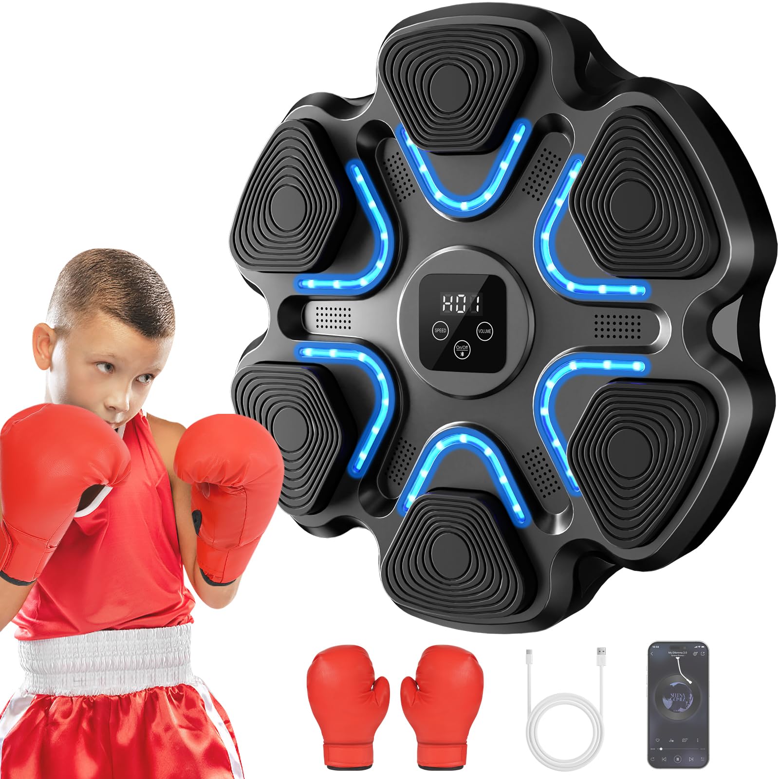 TGLLM Music Boxing Machine, Interactive Punching Trainer with Boxing Gloves, Large Size Wall Mounted Electronic Boxing Target for Adult Kids, 9 Modes & 9 Speeds
