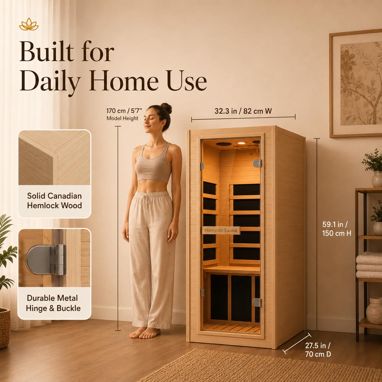 1350W Far Infrared Home Sauna, Energy-Efficient Fast-Heating Indoor Sauna Room with Bluetooth & 7-Color Therapy, Canadian Hemlock Wood, Modular Design - Ideal for Home Gym, Family Relaxation
