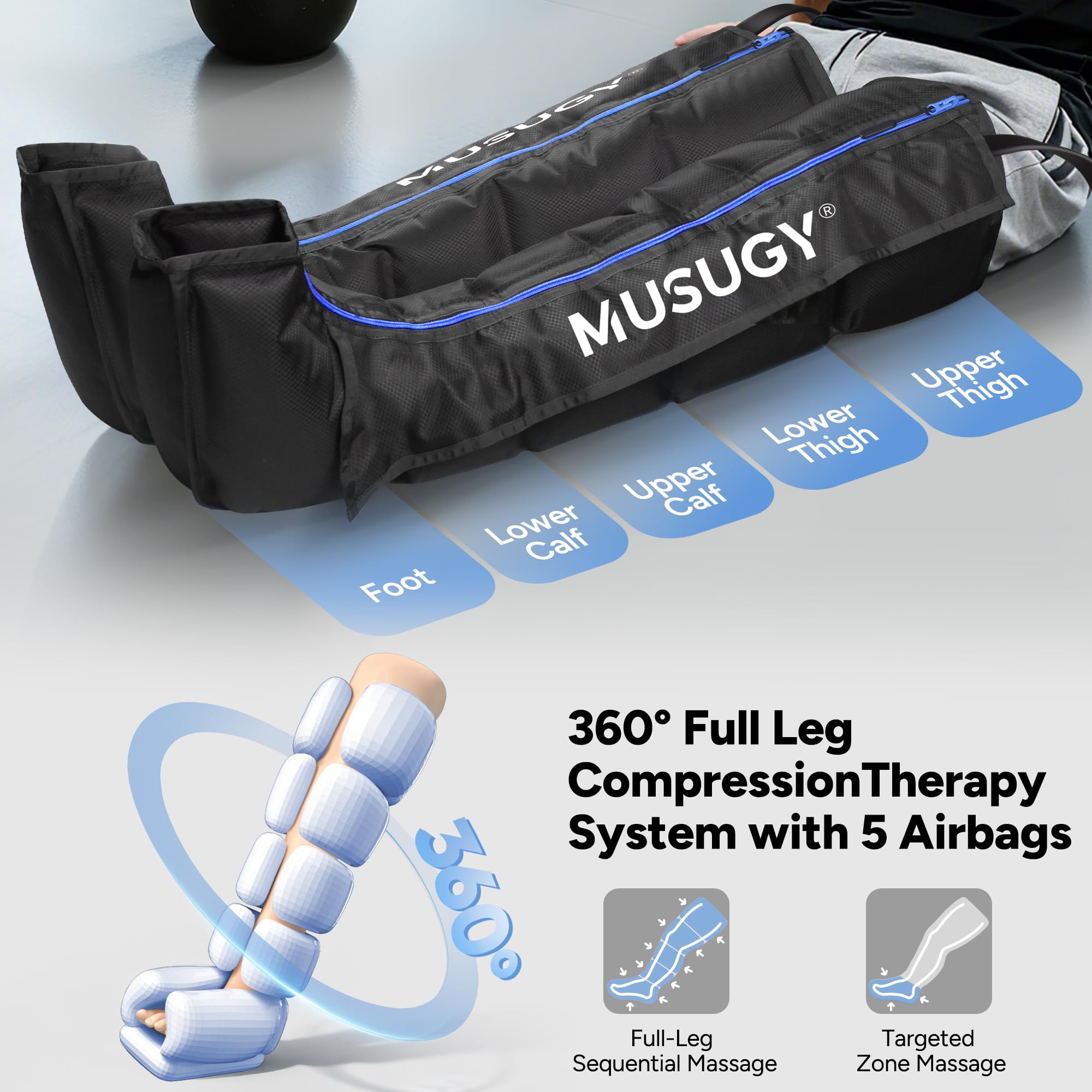 Sequential Leg Compression Massager for Circulation : Full Leg Air Compression Boots for Massage Therapy & Fatigue Relief - 9 Intensity, 6 Modes, 3 Timers for Athletes, Runners, Gym (Large)