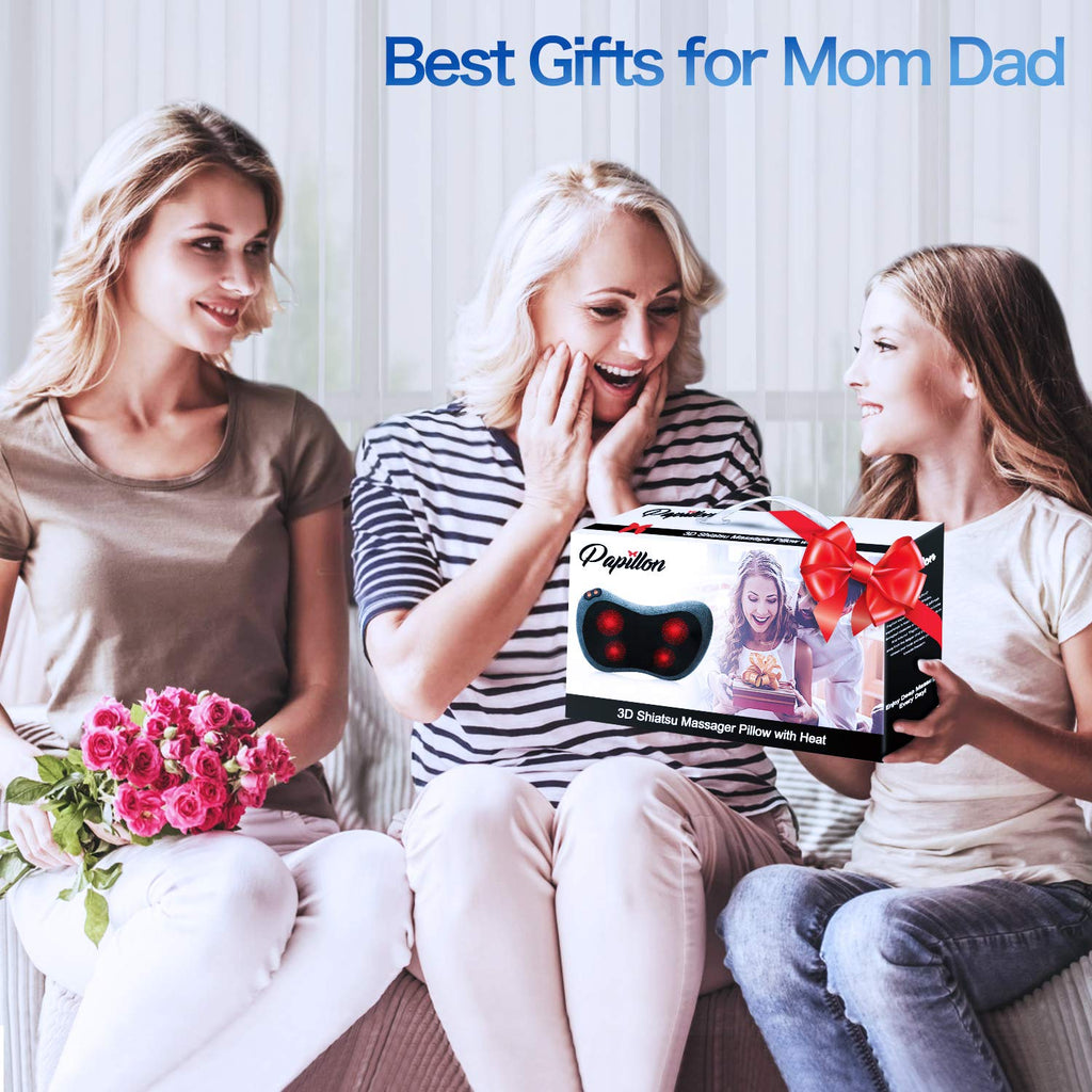 Papillon Fathers Day Dad Gifts for Husband,Back Massager with Heat,Shiatsu Neck Massager Pillow for Back,Neck,Shoulder,Foot&Lower Back Pain Relief,Relaxation Gifts for Women/Mom/Dad(Black)