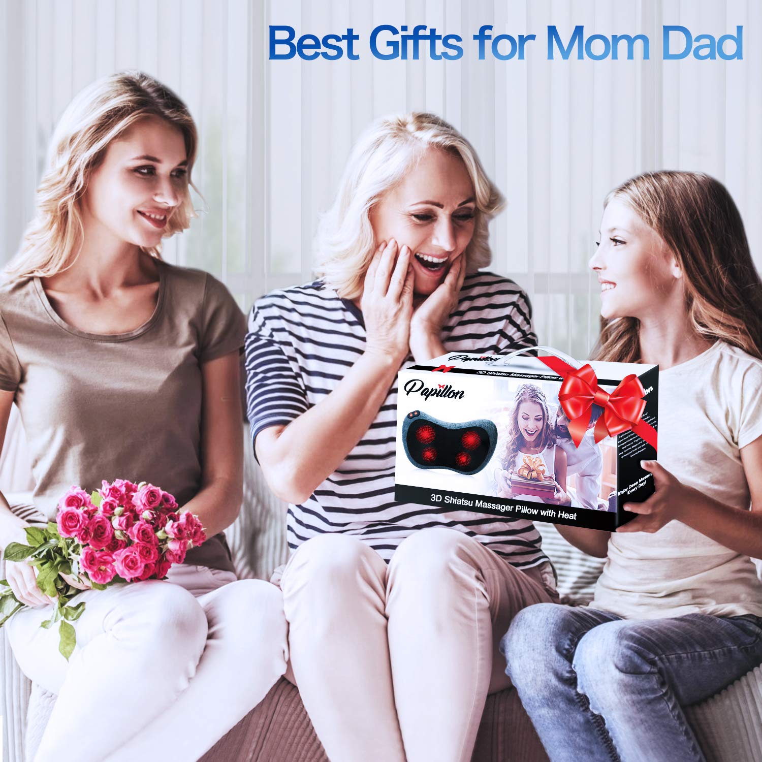 Papillon Fathers Day Dad Gifts for Husband,Back Massager with Heat,Shiatsu Neck Massager Pillow for Back,Neck,Shoulder,Foot&Lower Back Pain Relief,Relaxation Gifts for Women/Mom/Dad(Black)