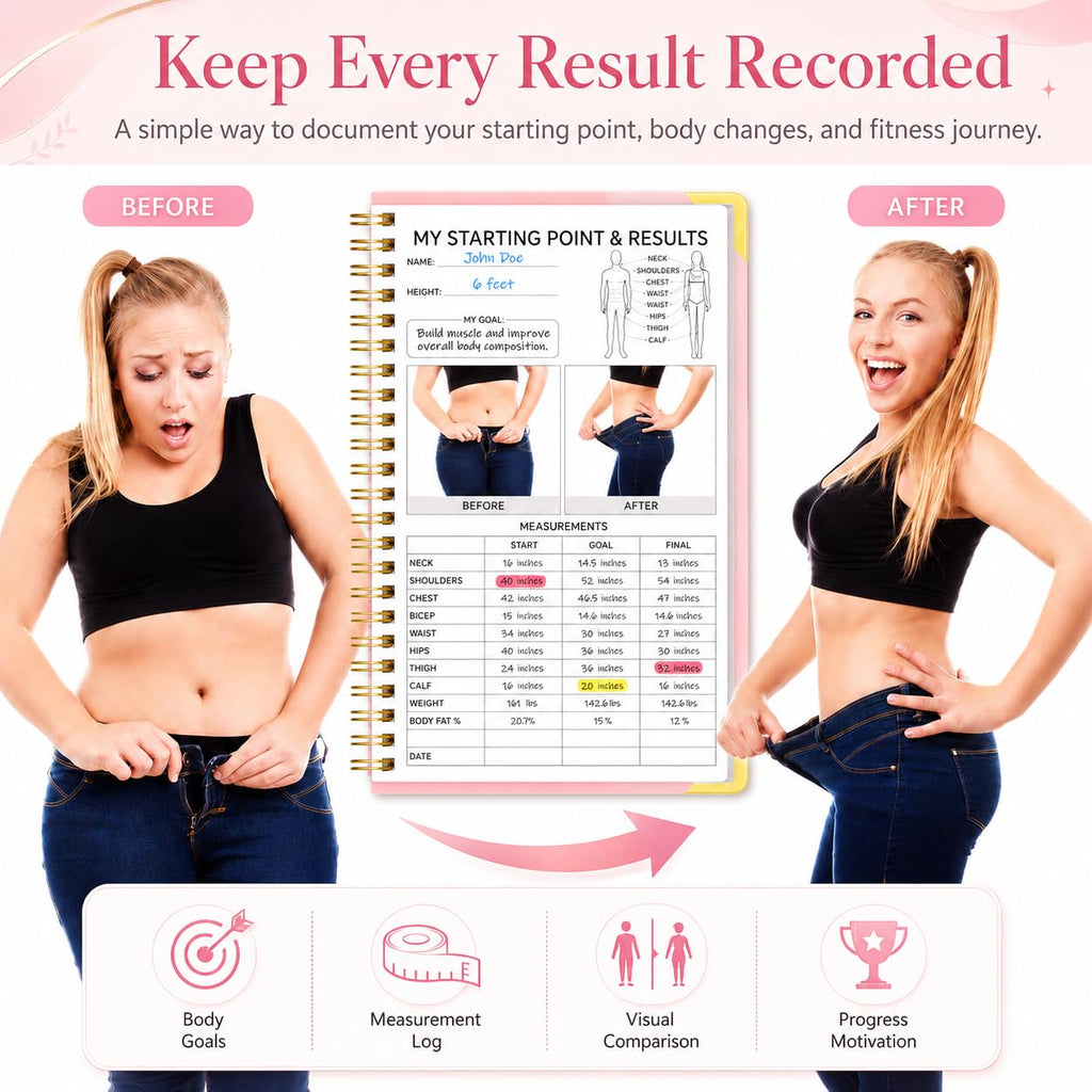 Workout Journal Fitness Tracker Planner for Men & Women, Exercise Log Book to Track Gym & Home Training, Goals, Sets, Reps & Progress, 142 Pages, A5 5.7" x 8.2" Portable Hardcover with Metal Corners, Green