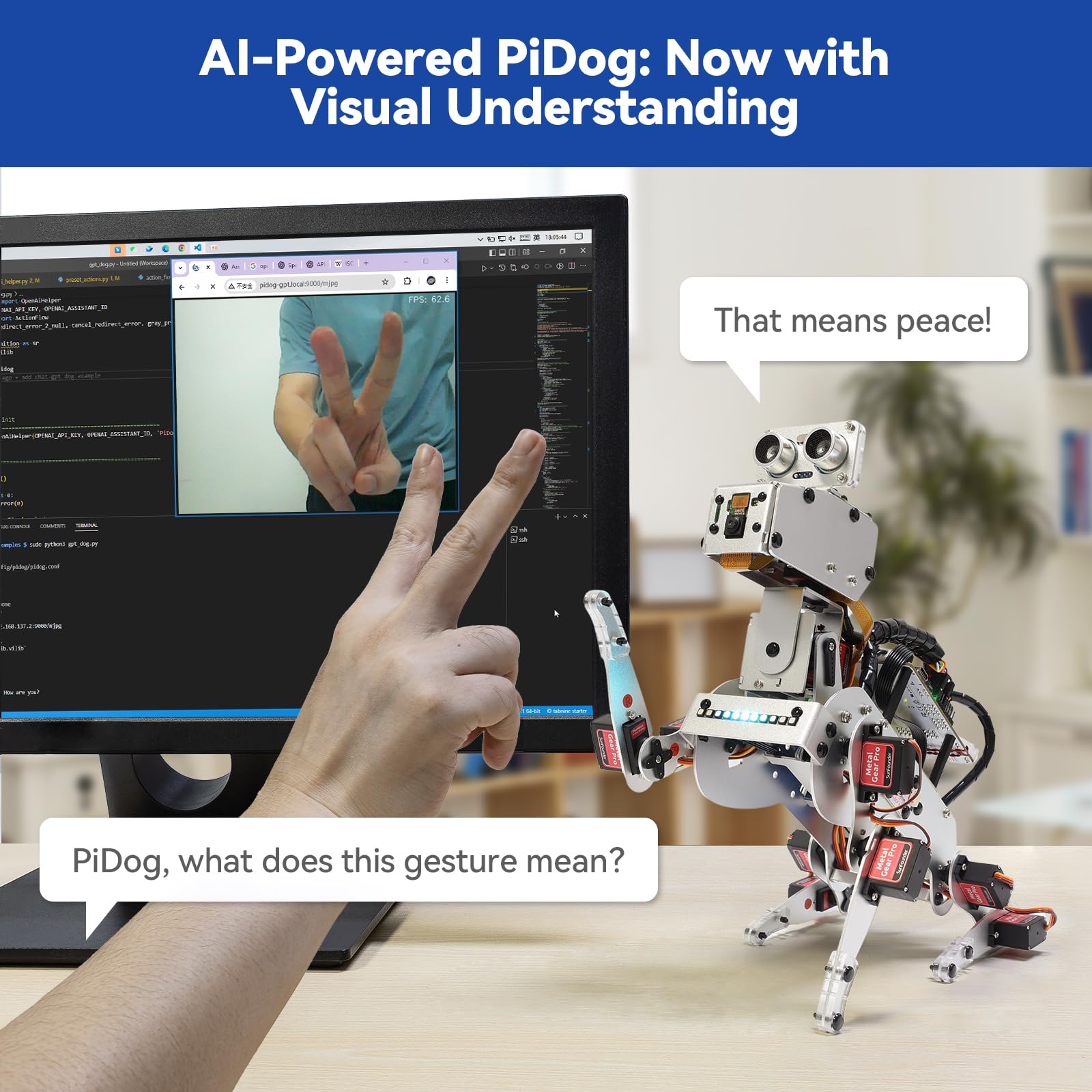 SunFounder PiDog AI Robot Dog Kit for Raspberry Pi 5/4/3B+/Zero 2W, Openclaw LLMs ChatGPT/Gemini/Grok, Voice&Video Recognition, Python, App, Battery, Gyroscope, Camera (RPI NOT Included)