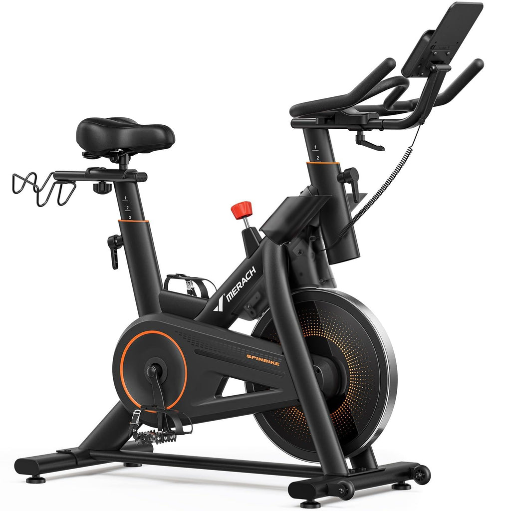 Merach Magnetic Exercise Bike, Heavy Duty Stationary Bike with Automated Resistance, 300 350 Lbs Weight Capacity, Low Noise Indoor Workout Bike for Home Gym with Self-Developed App