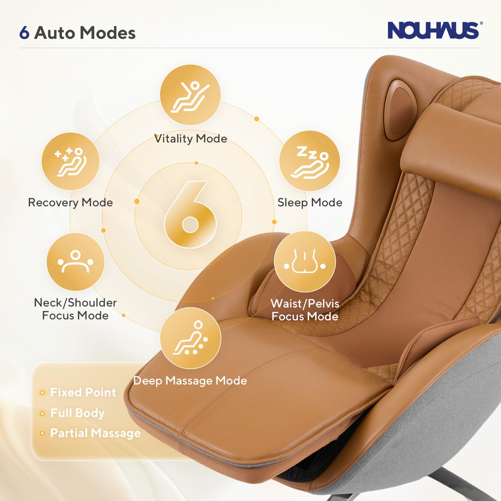 Nouhaus Aurora Massage Chair Full Body, Zero Gravity Genuine Leather Massage Chairs w/Airbags, Heating, Auto Modes, Bluetooth Speaker, Modern 4D Massage Chair Recliner for Living Room (Elder White)