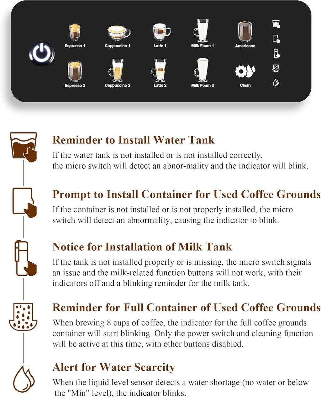 Chef Robot Automatic Espresso Machine Coffee Maker 12 Cup with Grinder Cappuccino Latte Americano Machine with Milk Frother for Home/Office (Gray)