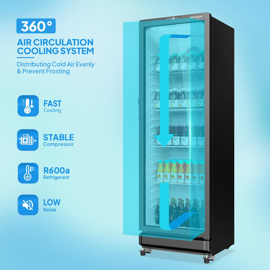 ROVSUN 8 Cu.Ft Commercial Refrigerator Display Refrigerator ETL NSF Certified, Slim Commercial Beverage Cooler Glass Door Merchandiser Drink Fridge w/Adjustable Shelves LED Light for Bar Restaurant