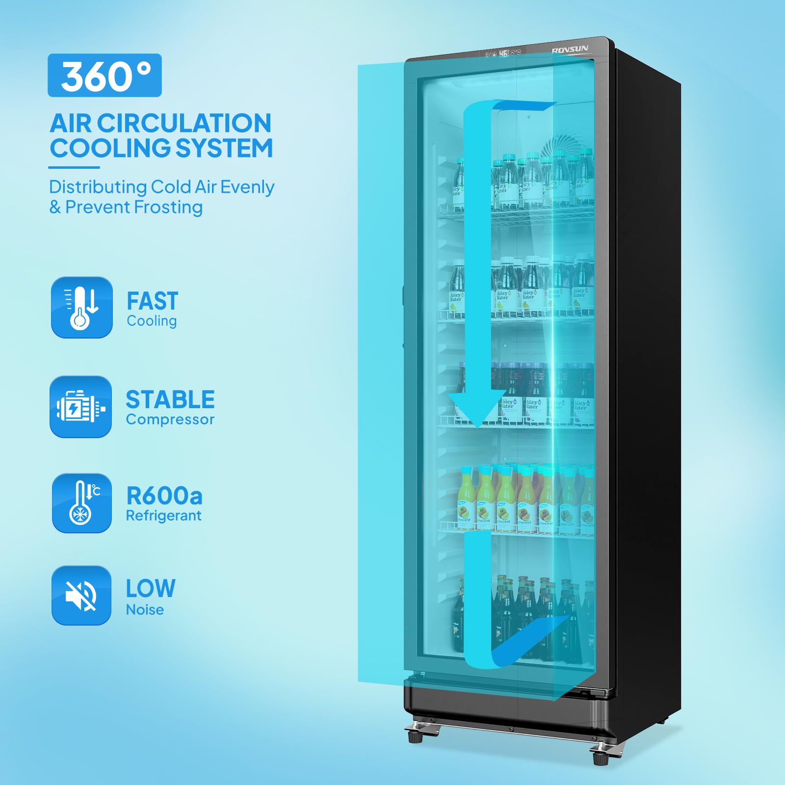 ROVSUN 8 Cu.Ft Commercial Refrigerator Display Refrigerator ETL NSF Certified, Slim Commercial Beverage Cooler Glass Door Merchandiser Drink Fridge w/Adjustable Shelves LED Light for Bar Restaurant