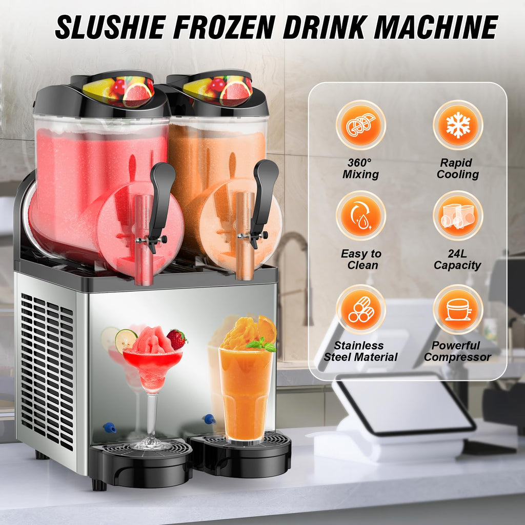Ultimate Commercial Slushy Machine – 12X3 Tank Stainless Steel Slush Machine,Commercial Frozen Drink Maker for Juices, Margaritas, and Cocktails – Ideal for Bars and Restaurants