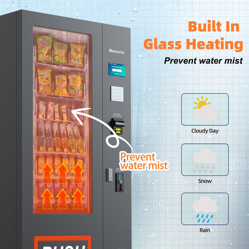 Manovix Refrigerated Beverage Snack Combo Vending Machine for Business, 36 Slots Snacks Drink Commercial Vending Machine Durable Cold Soda with Bill and Coin Acceptor
