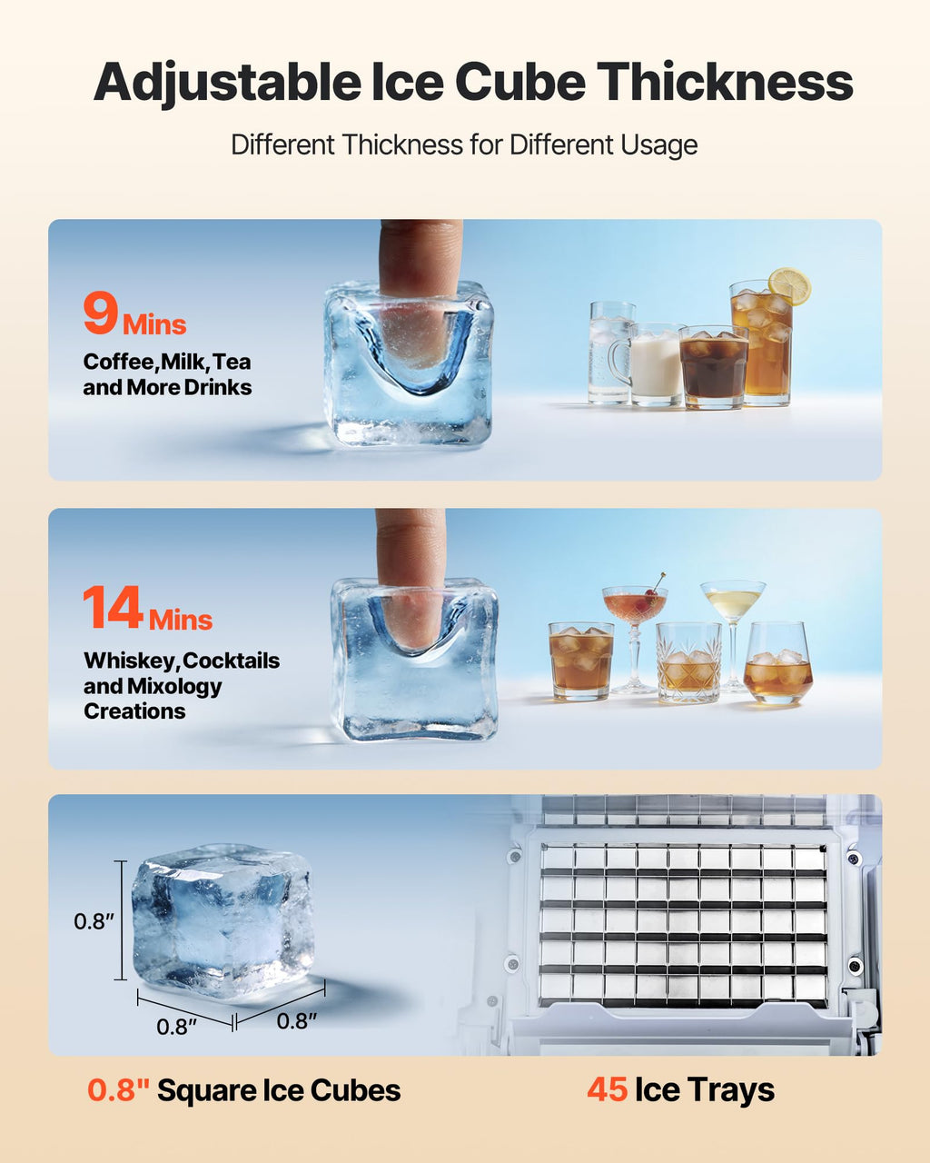VEVOR Commercial Ice Maker Machine, 100 lbs/24h with 30-35 lbs Storage, Bullet Ice,Built-in/Freestanding/Under Counter, Stainless Steel Ice Maker with LED Display for Home Bar Restaurant