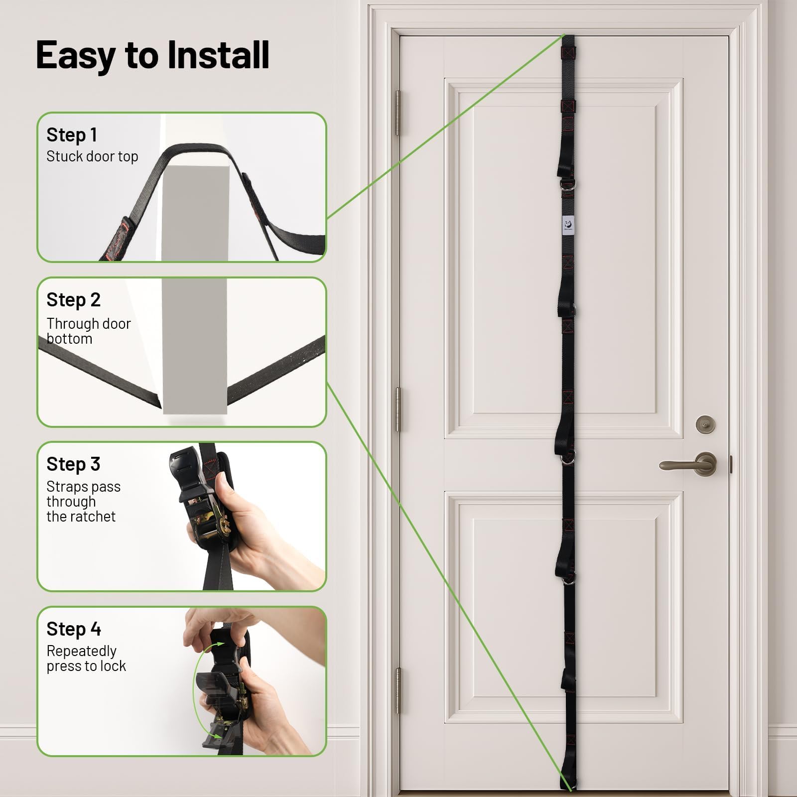Slim Panda Door Anchor Strap for Resistance Bands, Door Exercise Equipment with Ratchet Adjust Tighten, Multi Point Anchor Gym Attachment, Portable Door Resistance Bands for Home Gym Workouts