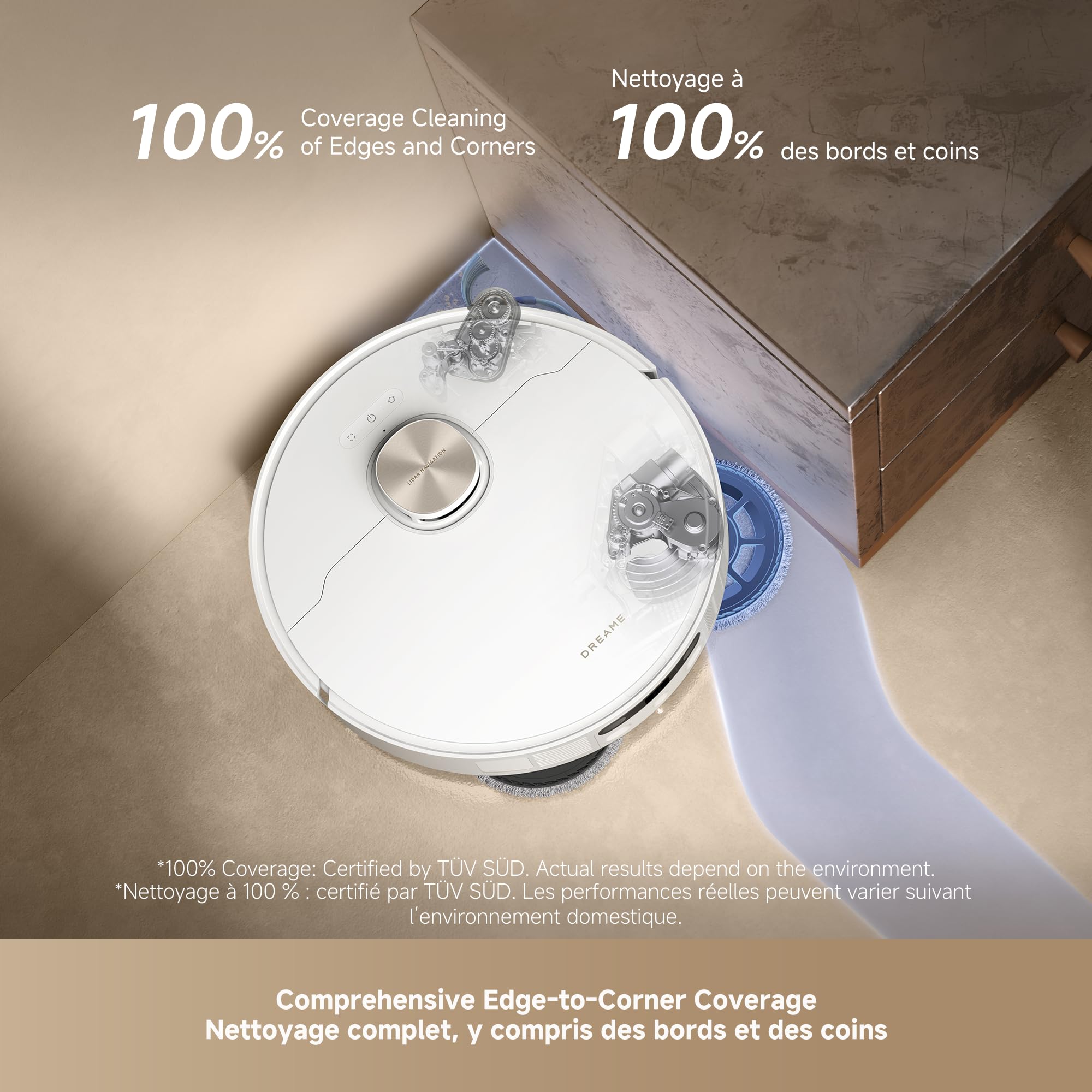 DREAME L60 Ultra Robot Vacuum and Mop, 35,000Pa Suction, Detangling Brush, AI-Enhanced 3D ToF Vision, 100℃ Mop Self-Cleaning, 280+ Object Types, Extendable Side Brush and Mop, White