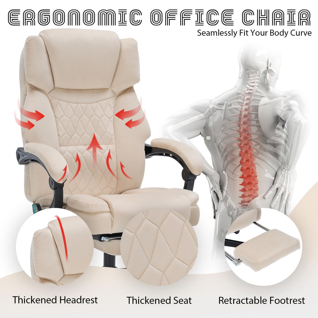 Massage Office Chair with Foot Rest 6 Points Vibration and Heat Home Office Desk Chairs for Heavy People 400lbs Reclining Managerial Chairs Ergonomic Executive Chair (Black)