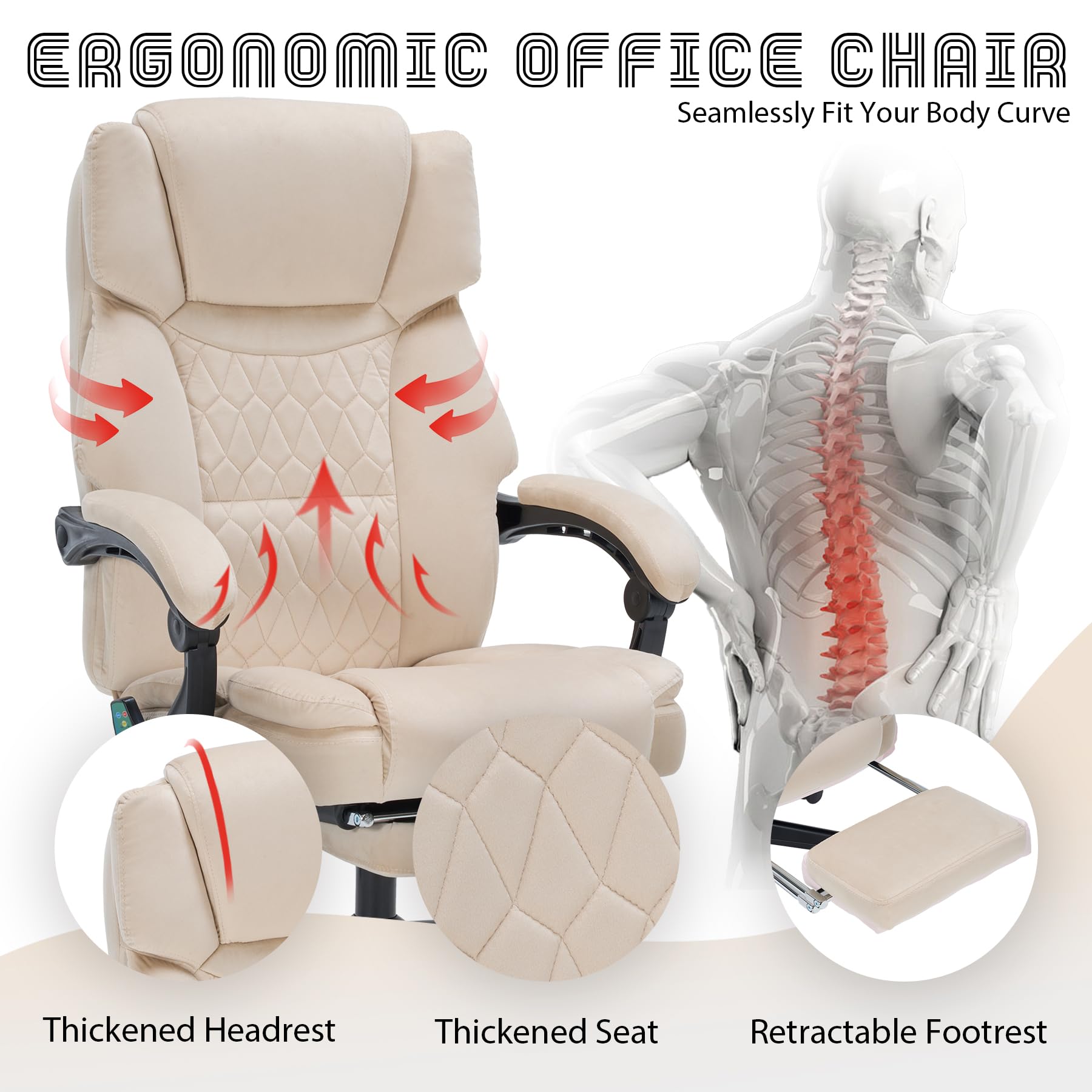 Massage Office Chair with Foot Rest 6 Points Vibration and Heat Home Office Desk Chairs for Heavy People 400lbs Reclining Managerial Chairs Ergonomic Executive Chair (Black)