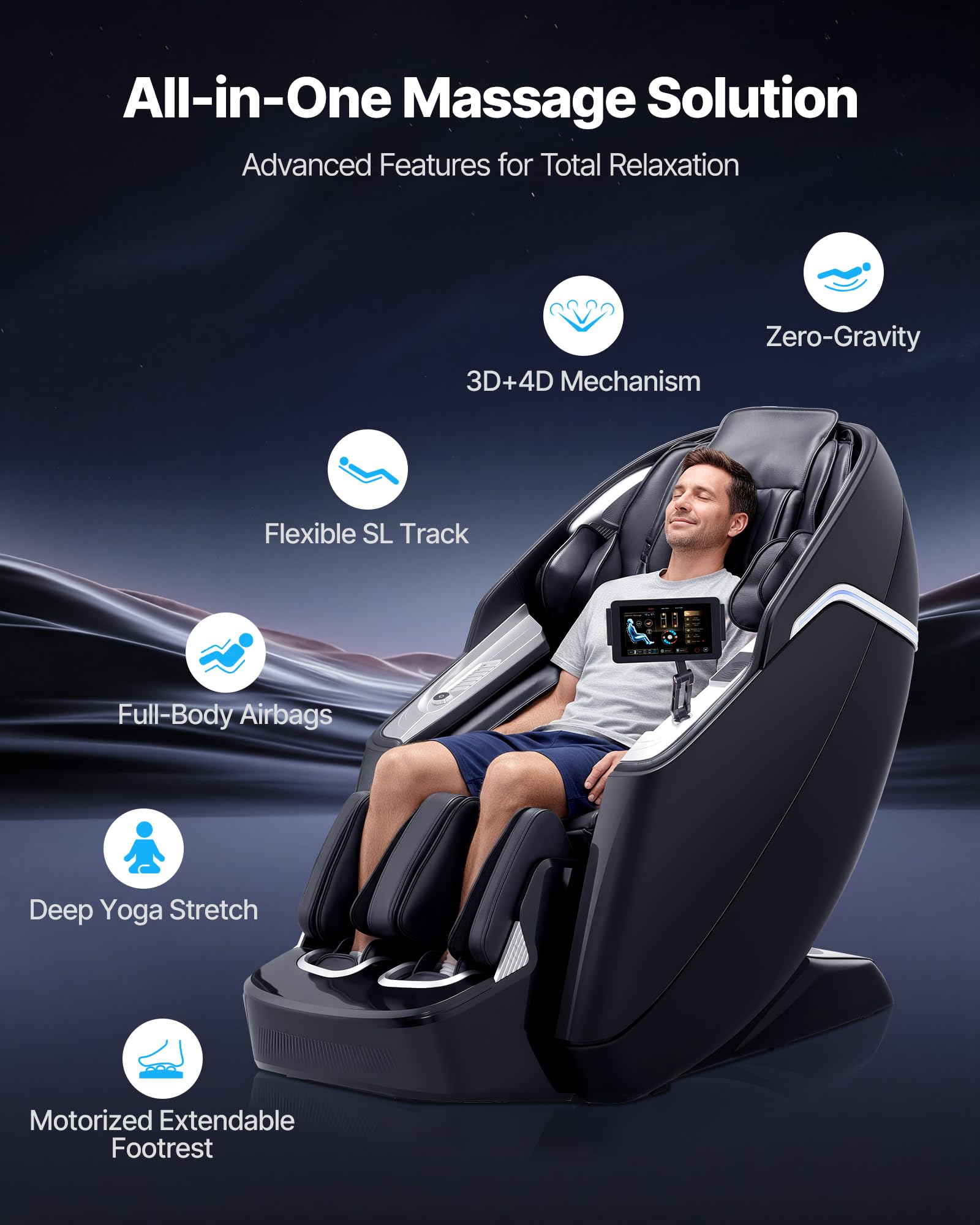 VEVOR Massage Chair - Full Body Zero Gravity Recliner with Multi Auto Modes, 3D Shiatsu, Heating, Bluetooth Speaker, Airbag, Foot Roller, and Touch Screen