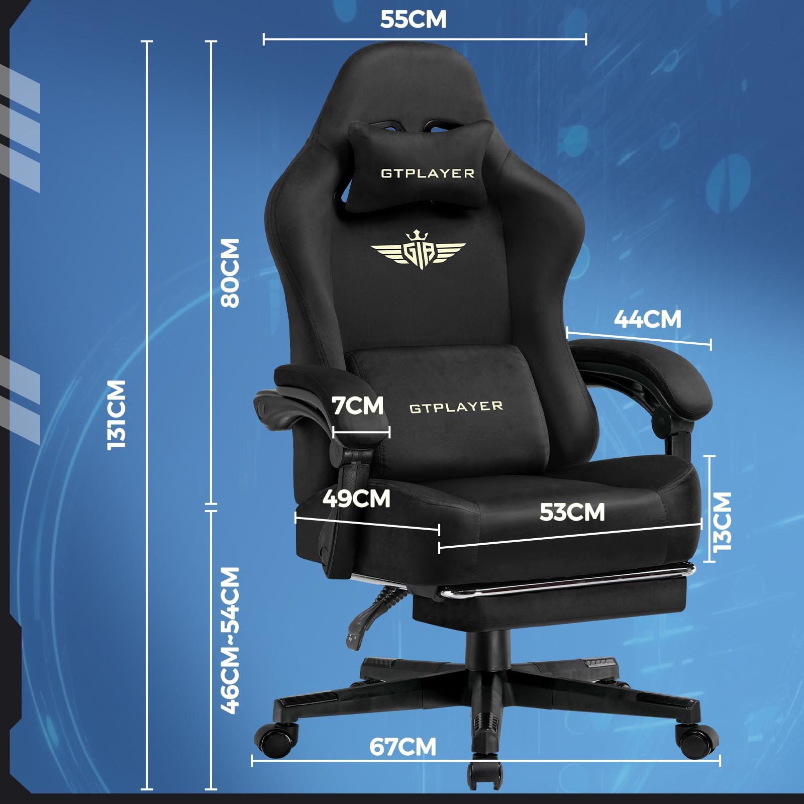GTPLAYER Gaming Chair with Pocket Spring Cushion, Big and Tall Gamings Chairs 350LBS High Back Computer Chair with Footrest for Adults Lumbar Support Swivel Game Chair for Office,Leather Black-Massage