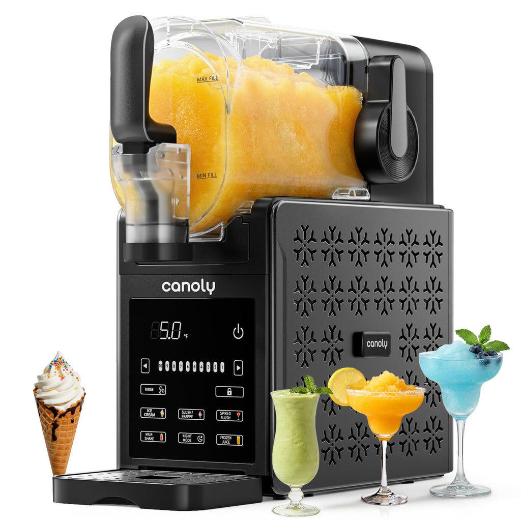 Canoly 2-in-1 Slushie & Soft Ice Cream Maker, 92oz Slushy Machine for Home, 6 Preset, Real-Time Temp Display, Auto-Clean, Frozen Margaritas Smoothie, Frappes, Milkshakes, Black