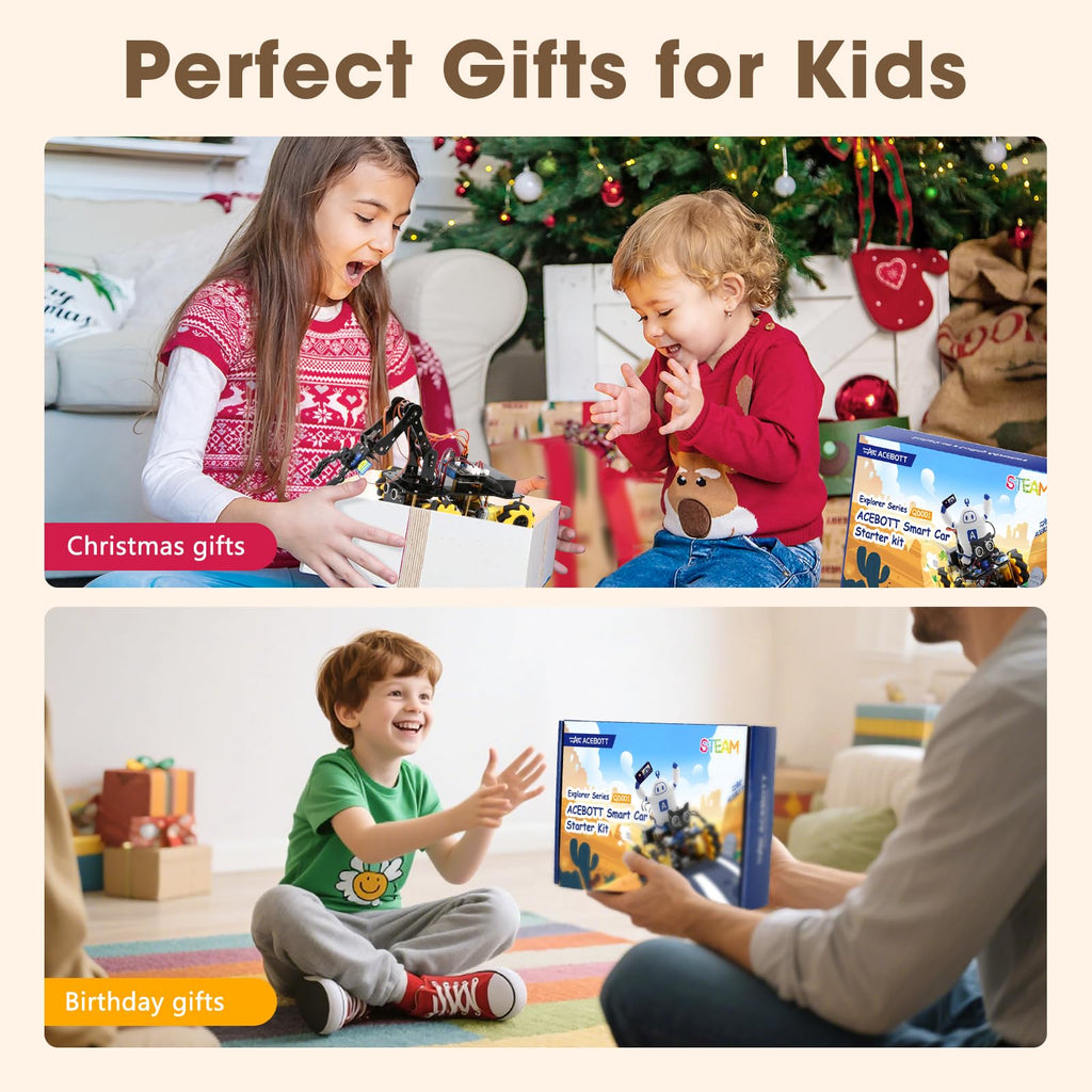 ACEBOTT Robotics for Kids Ages 8-12, Smart Robot Arm Car Kit with 5DOF, STEM Toys for Boys Age 8-12 12-16+, ESP32 Arduino/Python/Blockly Coding, App & Remote Control, STEM DIY Gift for Teens & Adults