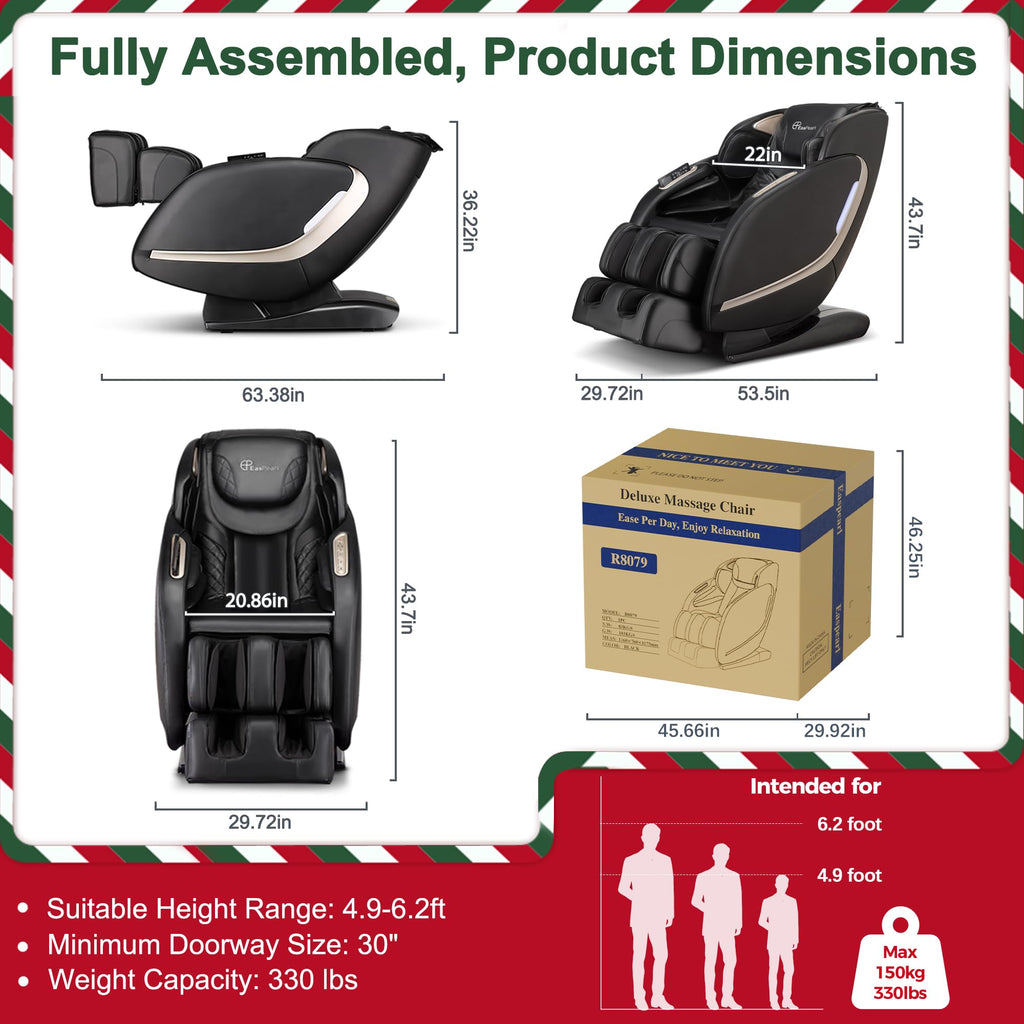 EASPEARL Massage Chair Full Body,53.15in SL-Track,Zero Gravity Massage Chair with Heat, Auto Footrest,OTA Upgraded 24 Auto Modes,LCD Screen,36 Airbags, Bluetooth&APP Control, Shiatsu&Thai Stretch