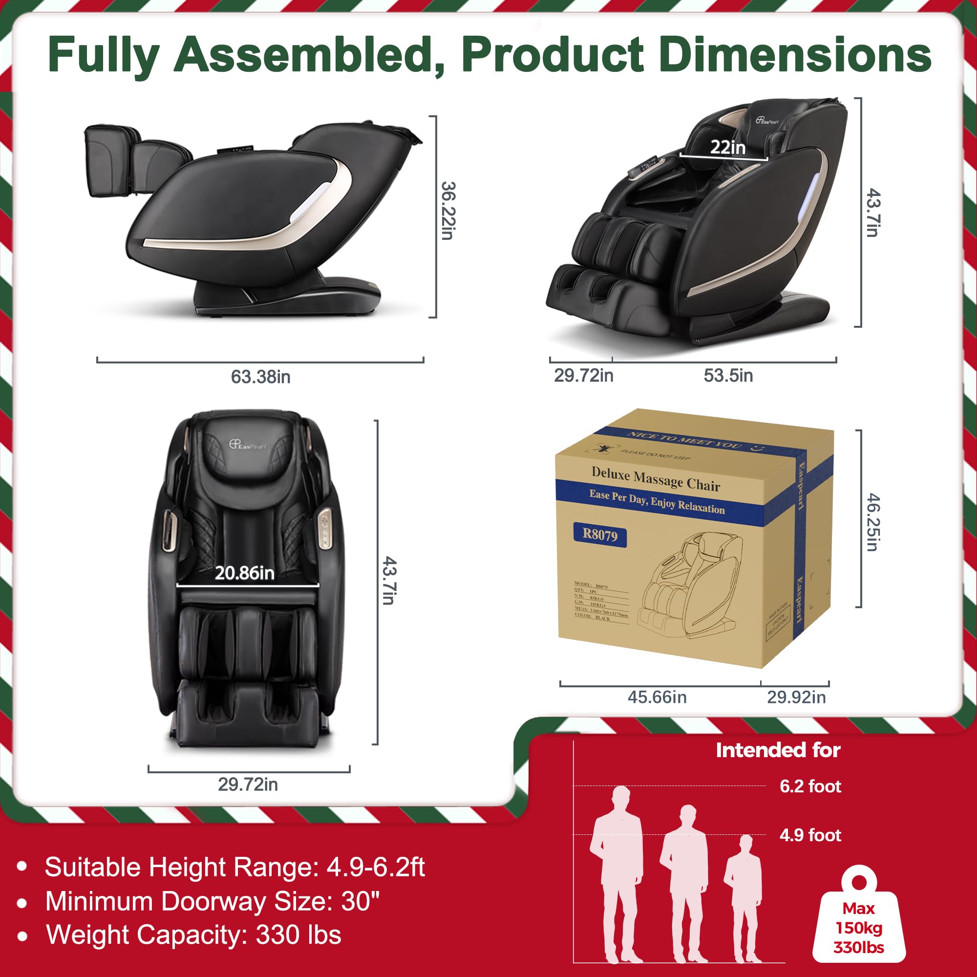 EASPEARL Massage Chair Full Body,53.15in SL-Track,Zero Gravity Massage Chair with Heat, Auto Footrest,OTA Upgraded 24 Auto Modes,LCD Screen,36 Airbags, Bluetooth&APP Control, Shiatsu&Thai Stretch