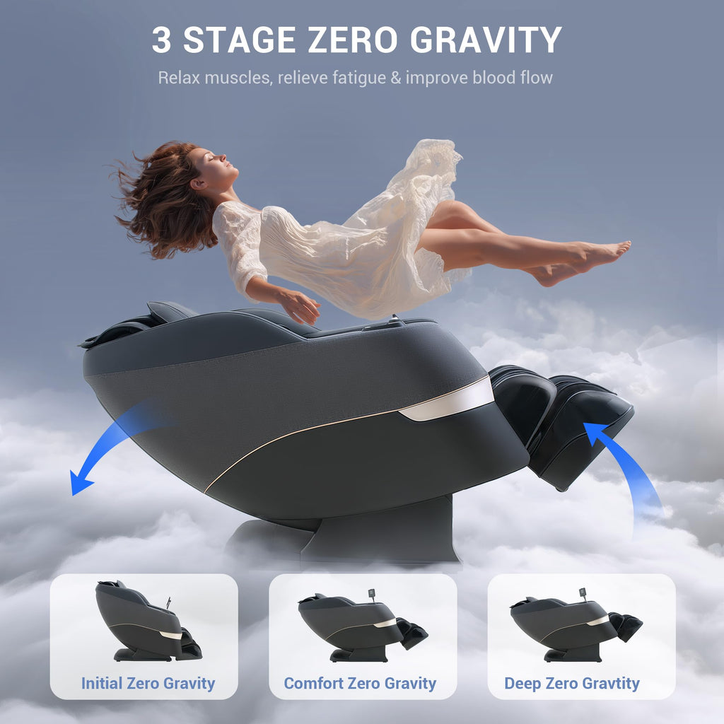 MYNTA Massage Chair Full Body, 170° Flexible SL Track Shiatsu 3D Massage Chairs with Zero Gravity, Bluetooth Speaker, Airbags & Heating, MC1650(Grey)