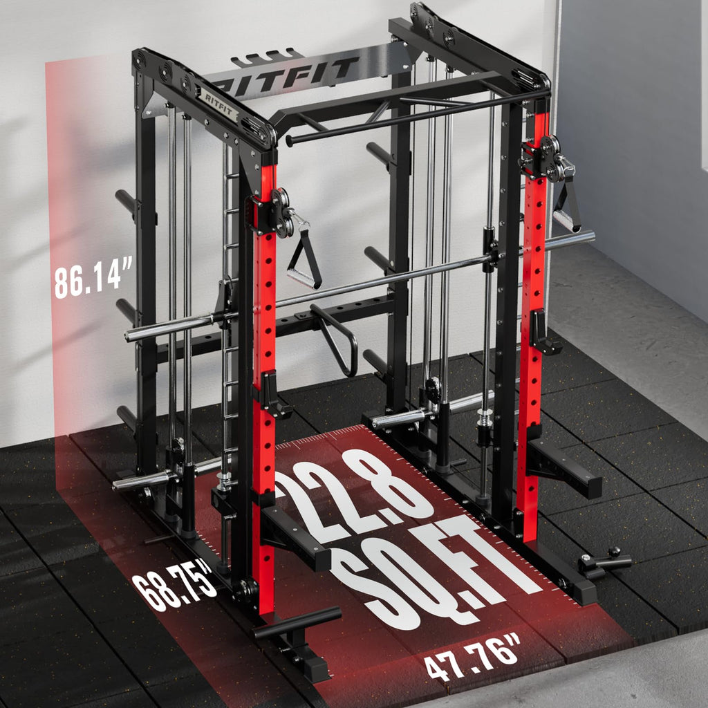 RitFit M2 3D Smith Machine & 286.6LB Built-in Weight Stack with Cable Crossover System, All in One Functional Trainer & Power Cage, 16 Adjustment Holes, 6 Storage Pegs for Full-Body Home Gym