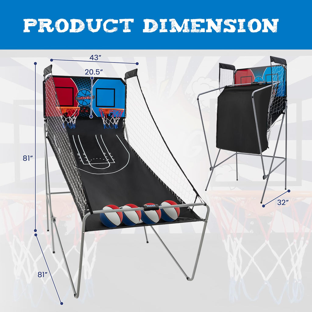 Giantex Foldable Basketball Arcade Game, 8 Game Options, Electronic Double Shot 2 Player w/ 4 Balls and LED Scoring System, Indoor Basketball Game for Kids, Adults