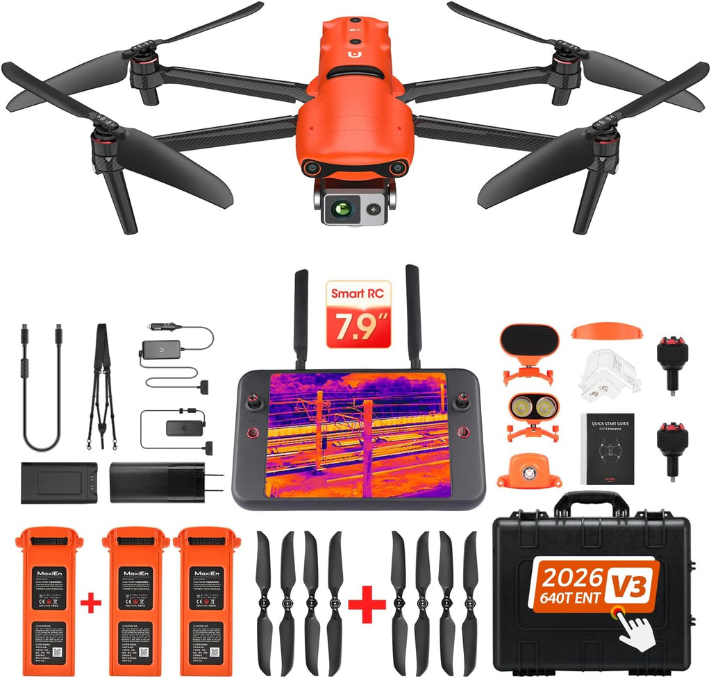 Autel Robotics EVO II Dual 640T Enterprise V3, 640 * 512 T~hermal Imaging | Support Remote ID, 0.8" RYYB CMOS 8K Sensor, DRI Ranges, 1-16x Zoom, 42 Mins,15KM Transmission