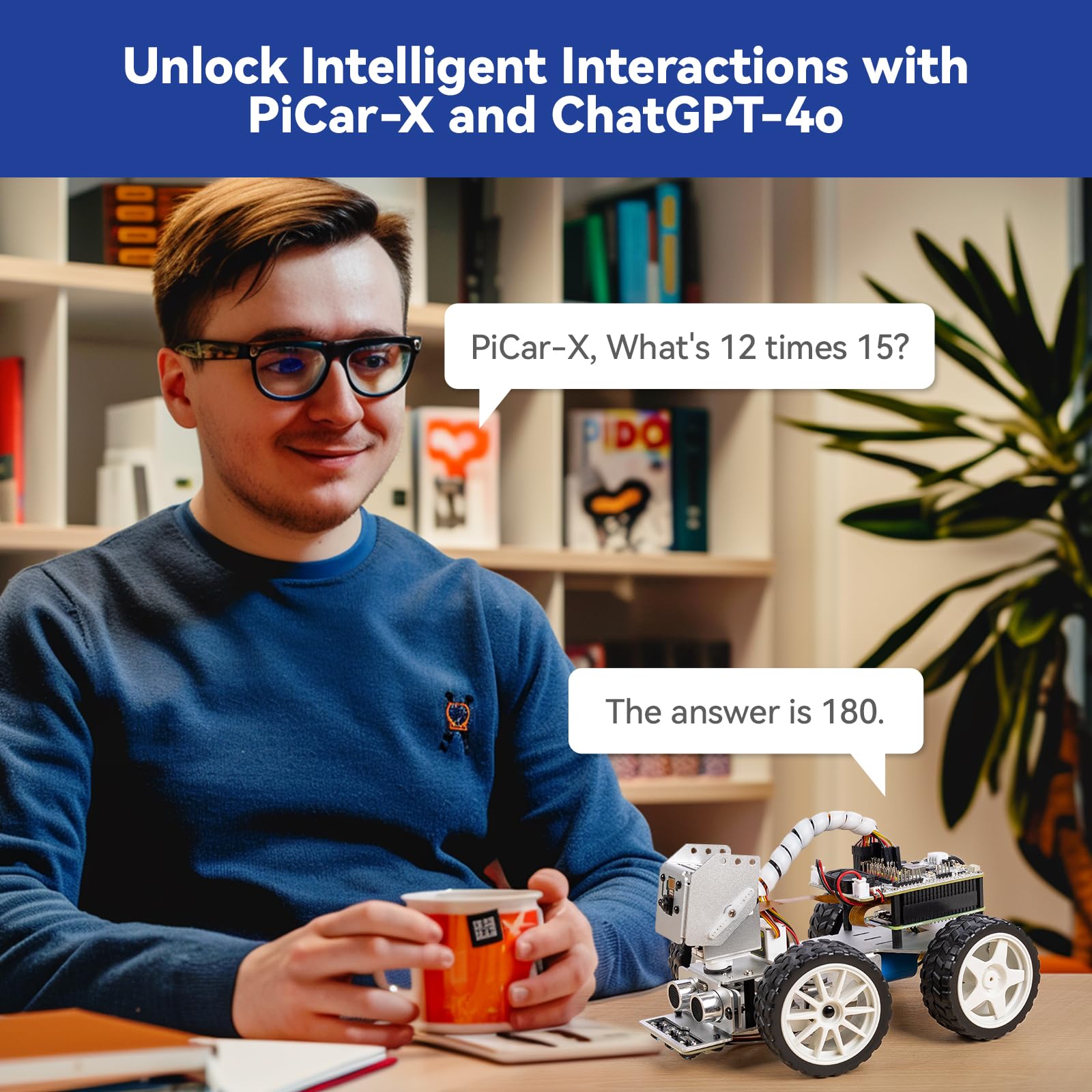 SunFounder Picar-X AI Video Robot Car Kit for Raspberry Pi 5/4/3B+/Zero 2w, LLMs ChatGPT-4o/Gemini/Grok, Voice&Video Recognition, Python, Scratch, Camera, Batterry (RPI NOT Included)