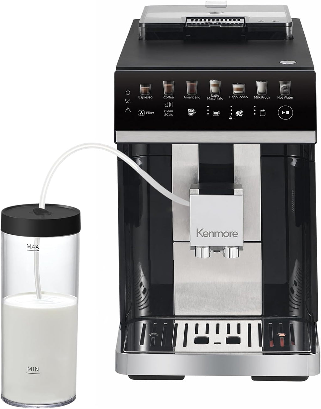 Kenmore Fully Automatic Coffee Maker - With Grinder, Milk Frother & Steamer, Auto Tamper, Descaler Expresso Machine, cafeteras electricas modernas machines For Home/Office Black