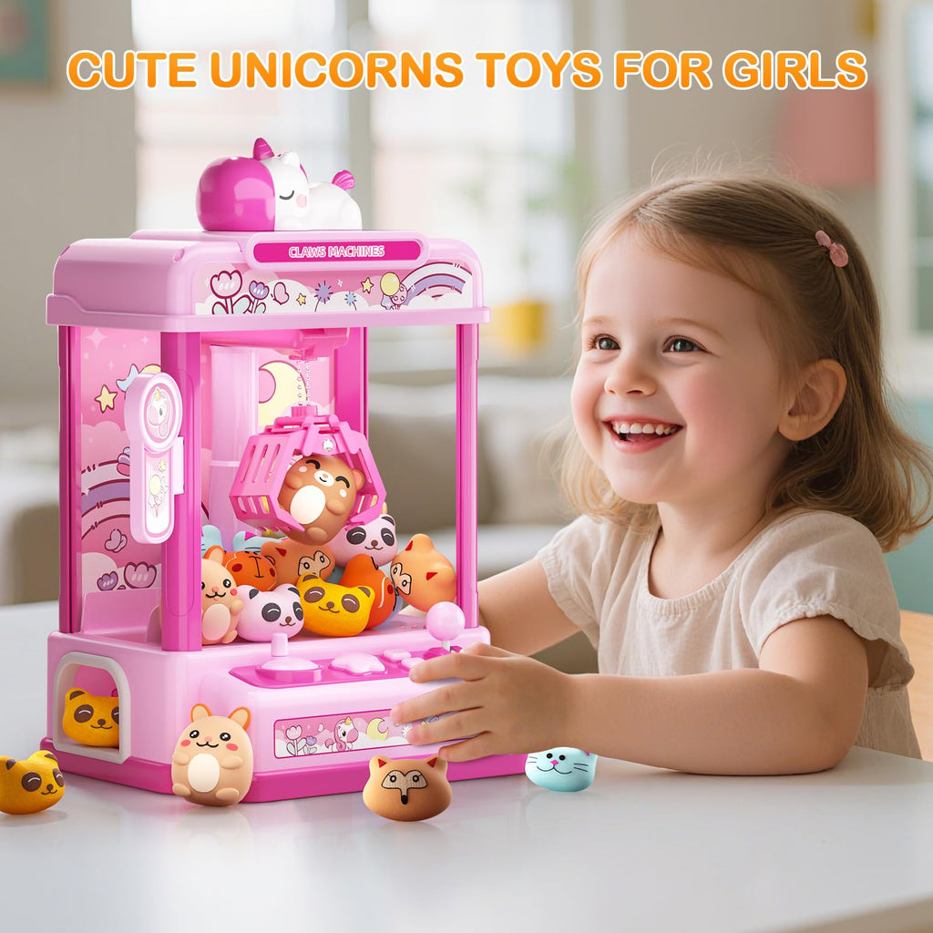 Skirfy Claws Machines for Kids Age 6+, Mini Vending Machines Girls Unicorns Toys with Sound & 20 Mini Plush Toys,Arcades Game Indoor Toy for Home Party Birthday