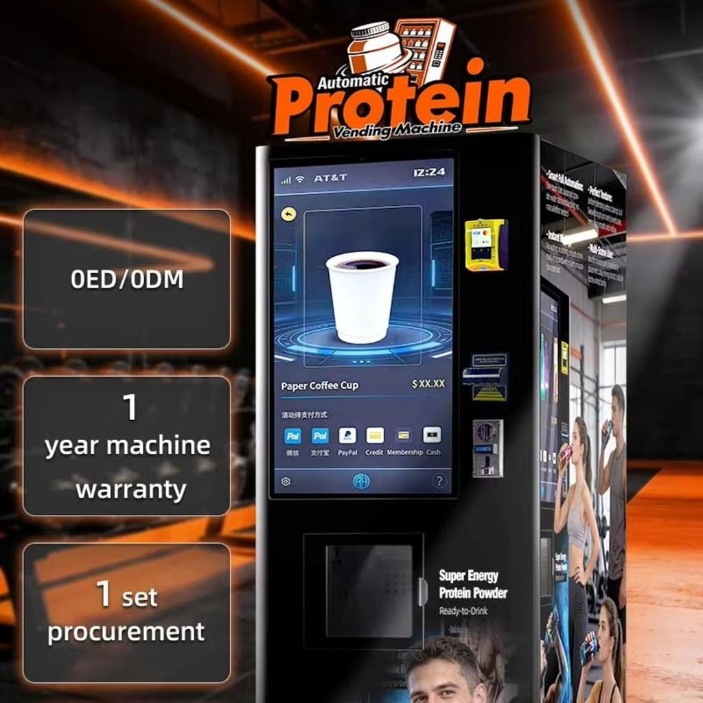 Commercial protein shake vending machine, 24-hour self-service, touch screen, multiple payment methods, suitable for gyms and offices.