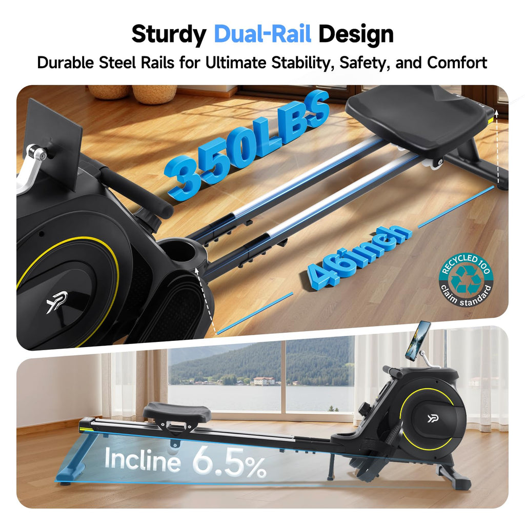Rowing Machine for Home, 350 LB Capacity, 16-Level Silent Resistance, Magnetic Rowing Machines for Home Foldable, Full-Body Workout Compact Rowing Machine for Cardio & Strength with APP Support