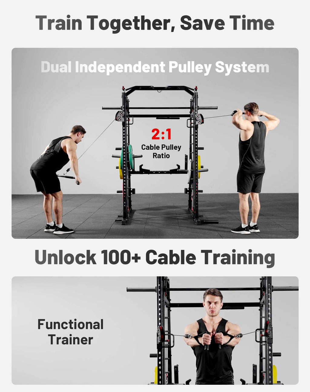 Mikolo M4 2.0 Smith Machine, 2200lbs Squat Rack with LAT-Pull Down System & Cable Crossover Machine, Training Equipment with Leg Hold-Down Attachment