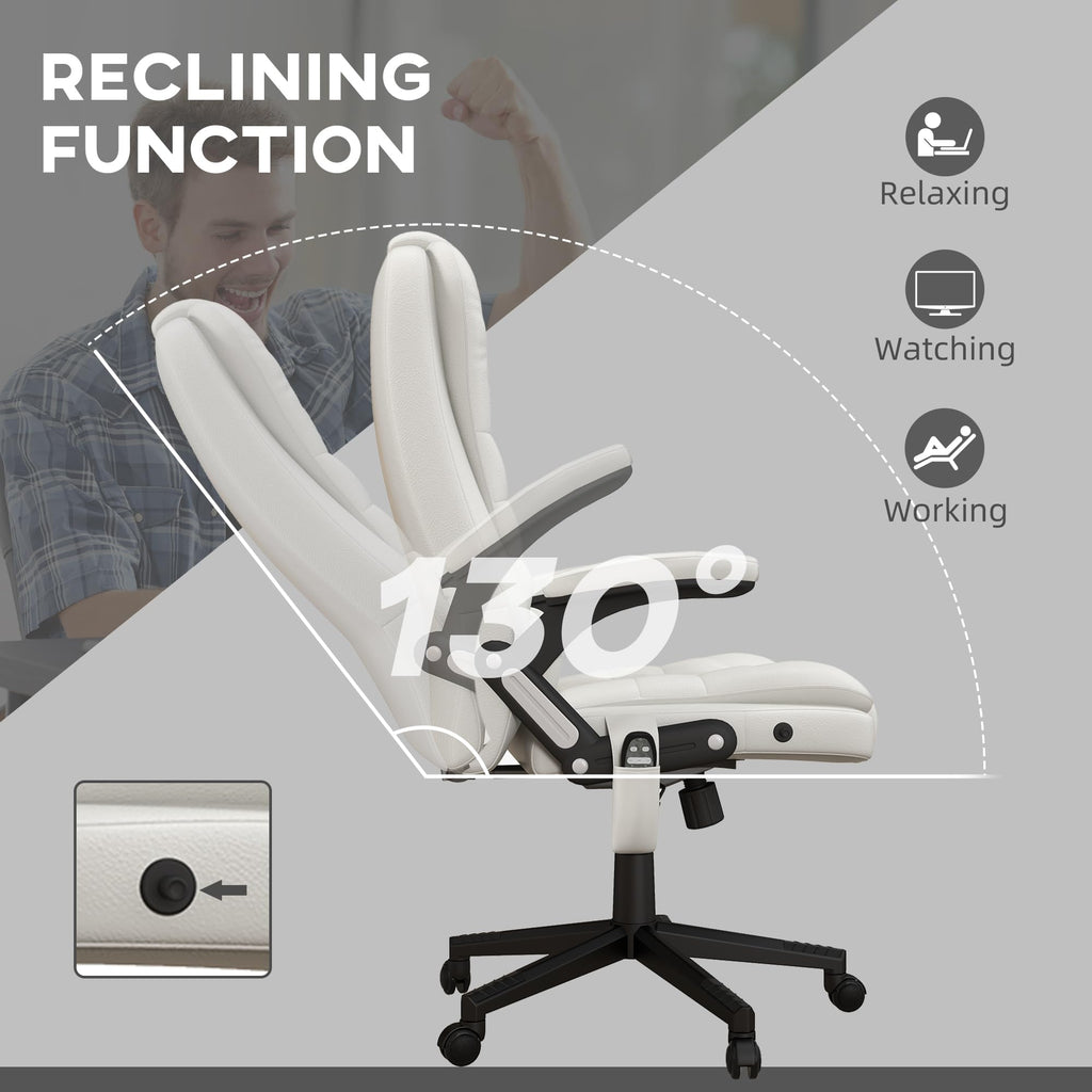 HOMCOM High Back Vibration Massage Office Chair with 6 Vibration Points, Heated Reclining PU Leather Computer Chair with Armrest and Remote, Brown