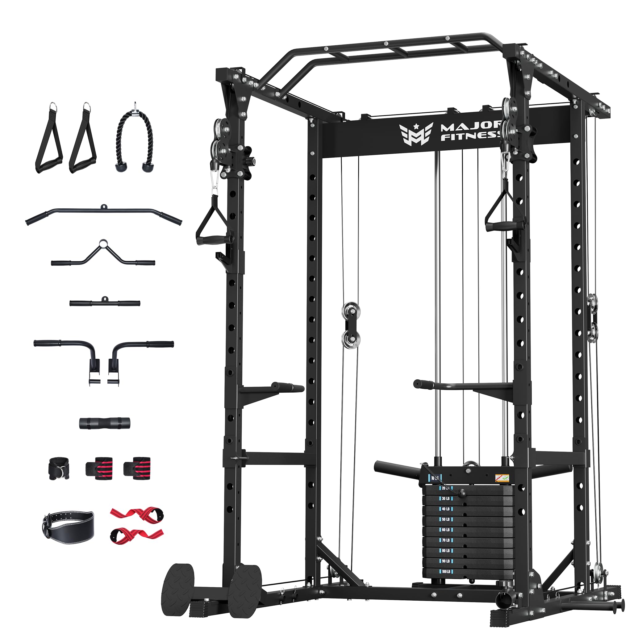 MAJOR FITNESS Drone1 Power Cage - Multi-Function Power Rack for Home Gym, Squat Rack, Cable Crossover System, for Strength Training