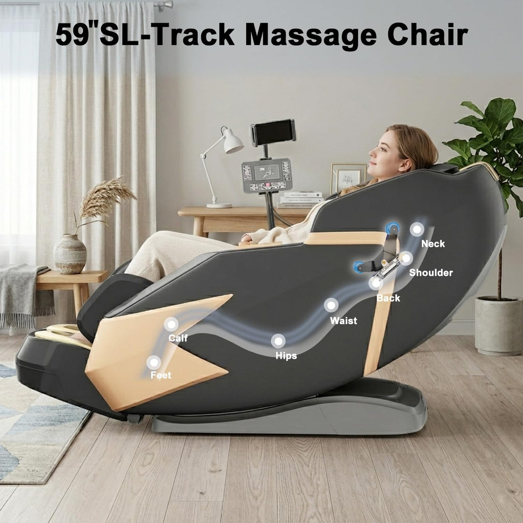 Massage Chair Full Body, Zero Gravity Extended Dual SL-Track Massage Recliner with 4D Mechanical Arms, Full Body Airbag Massage, Foot Roller Massage, Multiple Modes, Heating, AI Voice Control